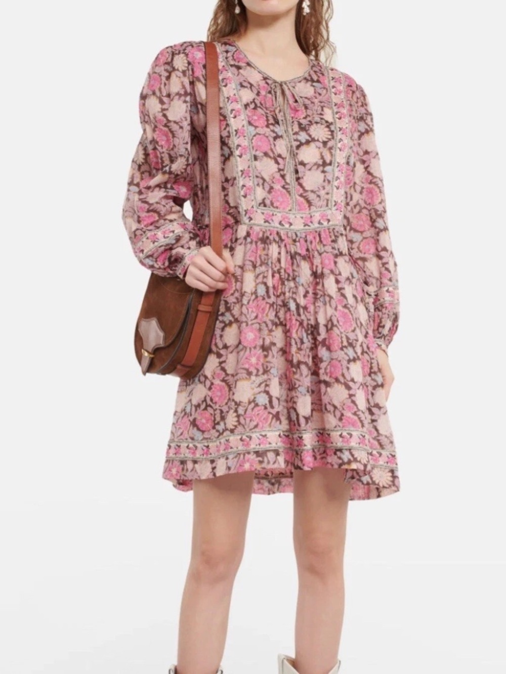MAREA ! Pink Floral Tiered Long-Sleeve Dress!! Excellent quality! M/L
